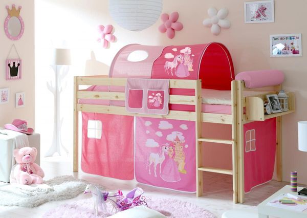 Hochbett "Malte" Kiefer Natur "Horse (pink)"