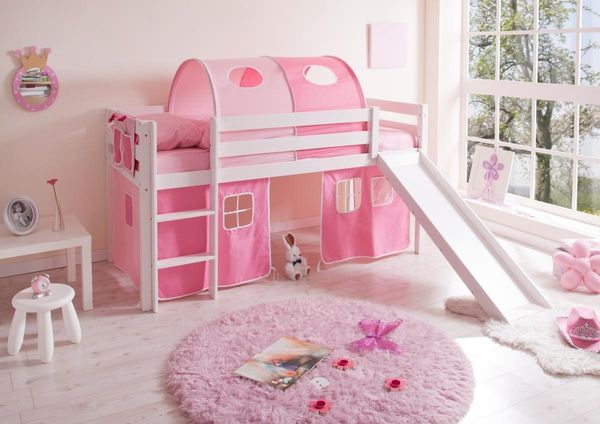 Rutschbett "Manuel" Kiefer weiß "rosa-pink"