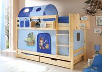Etagenbett "Marcel" Kiefer Natur "Pirat hellblau-dunkelblau"