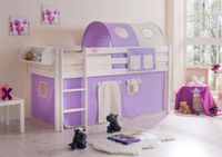Hochbett "Malte" Kiefer weiß "lila-beige"
