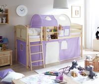 Hochbett "Eric" Country Kiefer Natur "lila-beige"