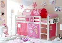 Hochbett "Malte" Kiefer weiß "Horse (pink)"