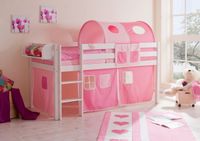 Hochbett "Malte" Kiefer weiß "rosa-pink"
