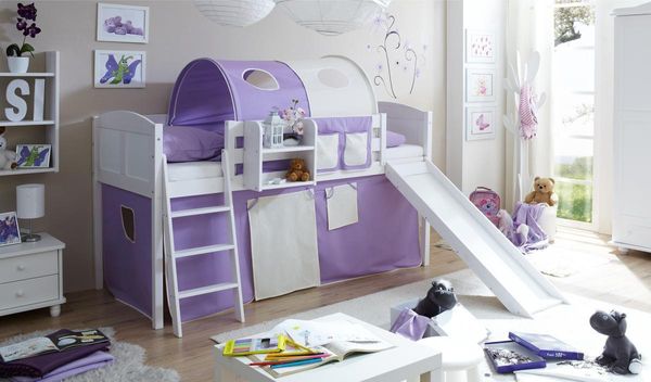 Rutschbett "Ekki" Country Kiefer weiß "lila-beige"