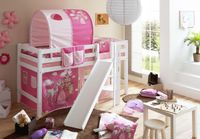 Podestbett mit Rutsche "Tino" Buche weiß "Horse (pink)"