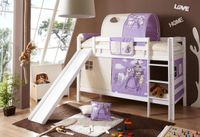 Etagenbett mit Rutsche "Lupo" Buche massiv weiß "Horse (lila)"
