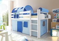 Hochbett "Malte" Kiefer weiß "hellblau-dunkelblau"