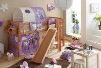 Podestbett mit Rutsche "Tino" Buche Natur "Horse (lila)"