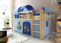Hochbett "Malte" Kiefer Natur "Pirat hellblau-dunkelblau"
