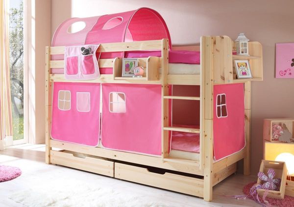 Etagenbett "Marcel" Kiefer Natur "rosa-pink"