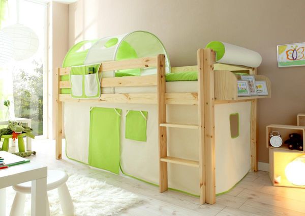 Hochbett "Malte" Kiefer Natur "beige-grün"