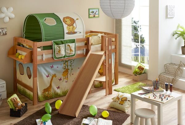Podestbett mit Rutsche "Tino" Buche Natur Safari