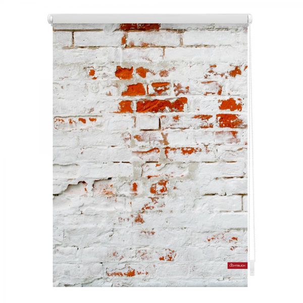 Rollo Klemmfix, ohne Bohren, blickdicht, Mauer - Weiß Rot, 45 x 150 cm (B x L)