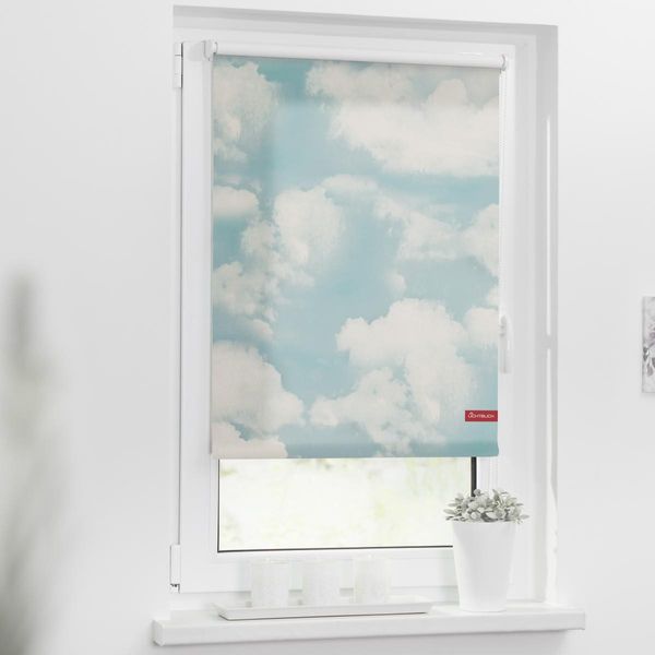 Rollo Klemmfix, ohne Bohren, blickdicht, Wolken - Blau, 45 x 150 cm (B x L)