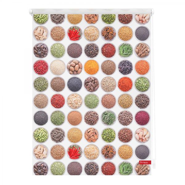 Rollo Klemmfix, ohne Bohren, blickdicht, Gewürze - Bunt Weiß, 60 x 150 cm (B x L)