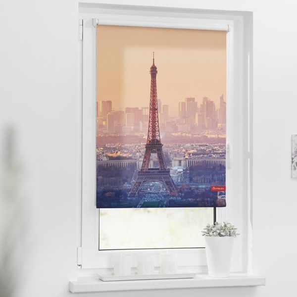 Rollo Klemmfix, ohne Bohren, blickdicht, Eiffelturm - Orange, 45 x 150 cm (B x L)