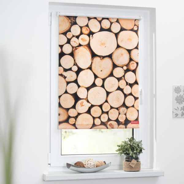 Rollo Klemmfix, ohne Bohren, blickdicht, Holzstapel - Braun, 60 x 150 cm (B x L)