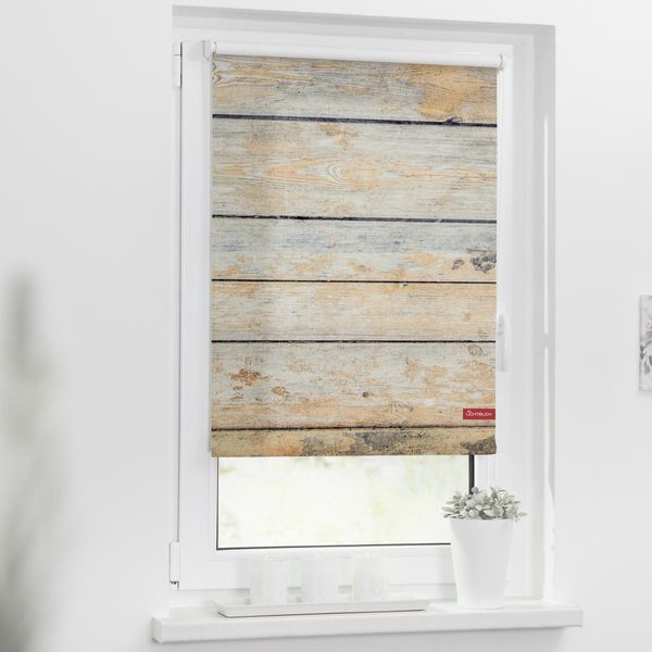 Rollo Klemmfix, ohne Bohren, blickdicht, Bretter Shabby - Braun, 60 x 150 cm (B x L)