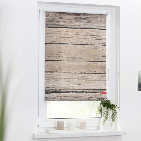 Rollo Klemmfix, ohne Bohren, blickdicht, Bretter-Vintage Braun, 60 x 150 cm (B x L)