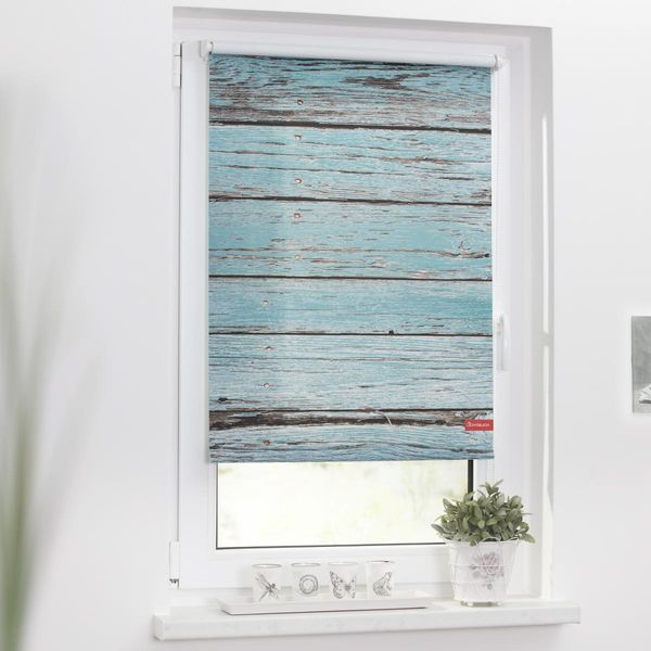 Rollo Klemmfix, ohne Bohren, blickdicht, Bretter-Vintage Petrol, 60 x 150 cm (B x L)