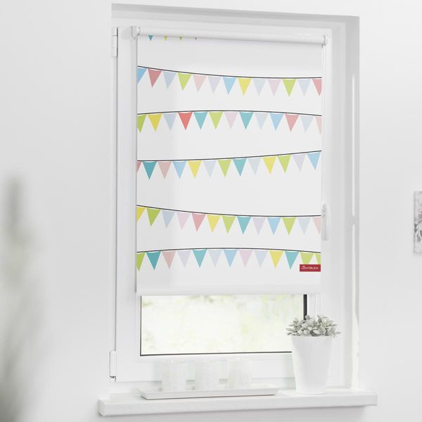 Rollo Klemmfix, ohne Bohren, blickdicht, Wimpelkette - Bunt, 80 x 150 cm (B x L)