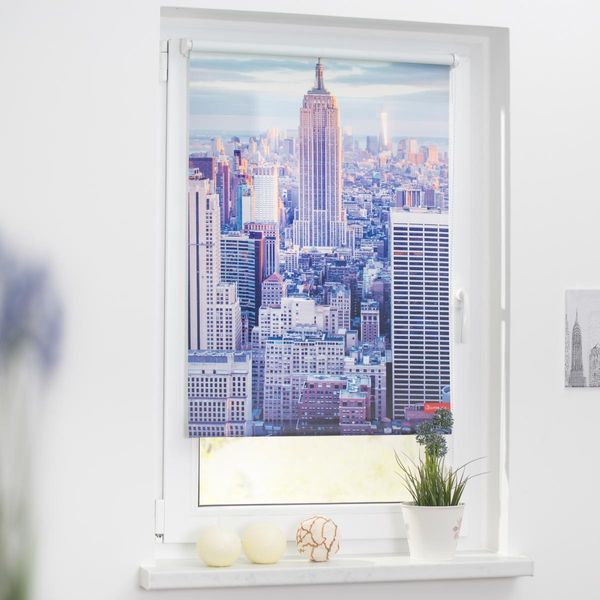Rollo Klemmfix, ohne Bohren, blickdicht, New York - Blau, 90 x 150 cm (B x L)