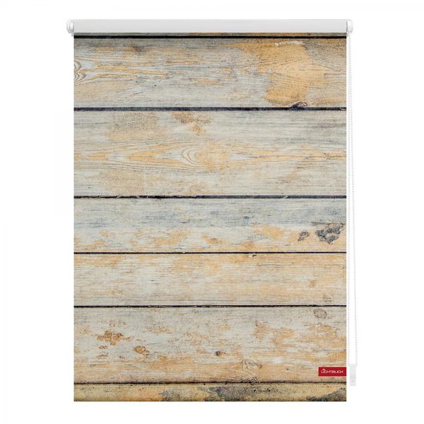 Rollo Klemmfix, ohne Bohren, blickdicht, Bretter Shabby - Braun, 90 x 150 cm (B x L)