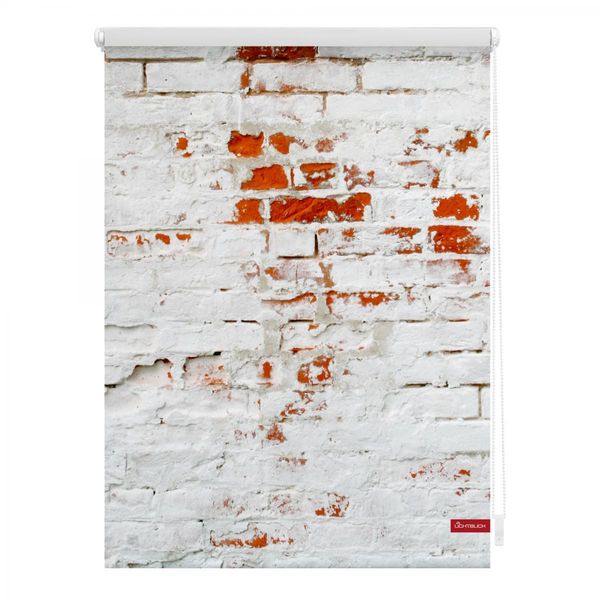 Rollo Klemmfix, ohne Bohren, blickdicht, Mauer - Weiß Rot, 90 x 150 cm (B x L)