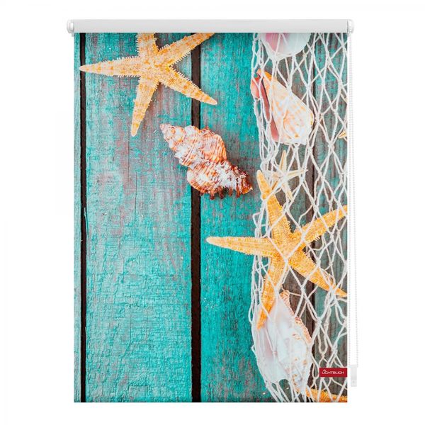 Rollo Klemmfix, ohne Bohren, blickdicht, Bretter Beach - Petrol, 90 x 150 cm (B x L)