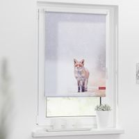 Rollo Klemmfix, ohne Bohren, blickdicht, Fuchs im Schnee - Weiß Rot, 100 cm x 150 cm (B x L)