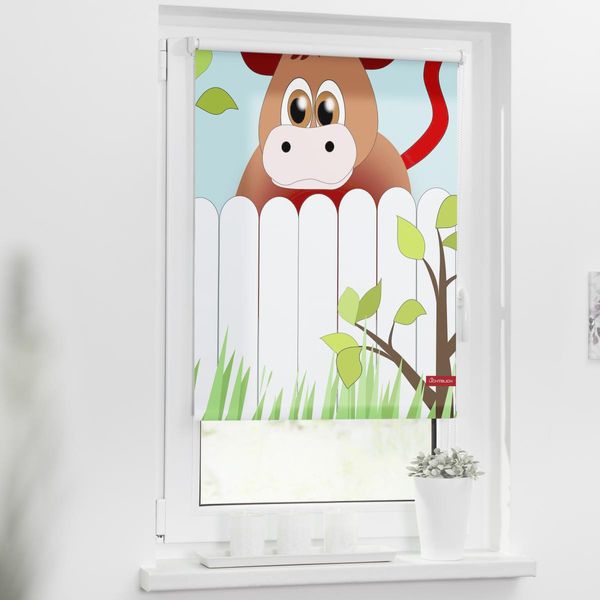 Rollo Klemmfix, ohne Bohren, blickdicht, Ochse Otto - Bunt, 100 x 150 cm (B x L)