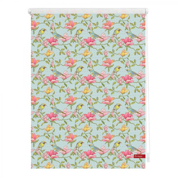 Rollo Klemmfix, ohne Bohren, blickdicht, Birds - Grün Pink, 120 x 150 cm (B x L)