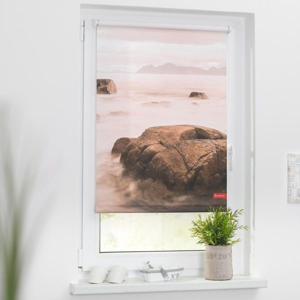 Rollo Klemmfix, ohne Bohren, blickdicht, Stone - Grau Rot, 100 x 150 cm (B x L)