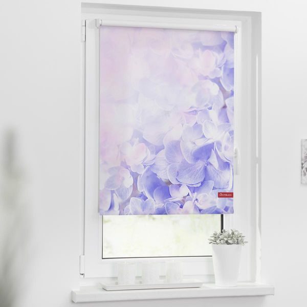 Rollo Klemmfix, ohne Bohren, blickdicht, Hortensie - Lila, 120 x 150 cm (B x L)