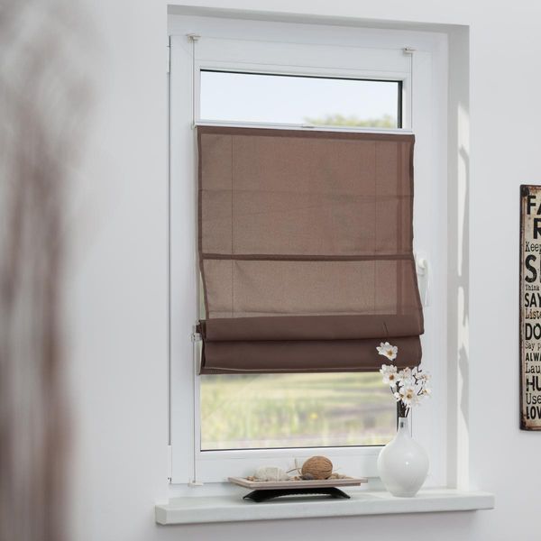 Raffrollo Klemmfix TOP, ohne Bohren, verspannt Mocca, 100 cm x 130 cm (B x L)