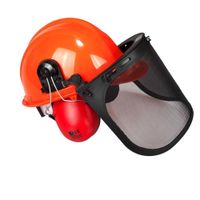 Forstschutzhelm mit Maschenvisier und Kapselgehörschützer