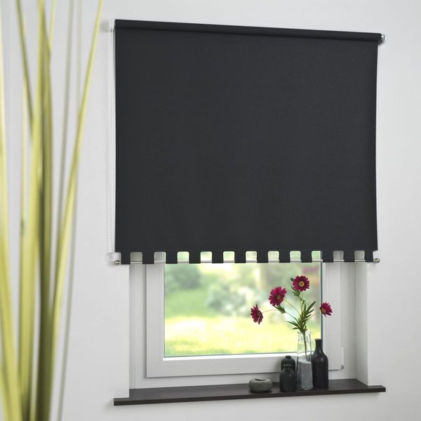 Seitenzugrollo Kettenzugrollo Volantrollo Rollo Eckig lichtdurchlässig 152 x 180 cm schwarz für Fenster