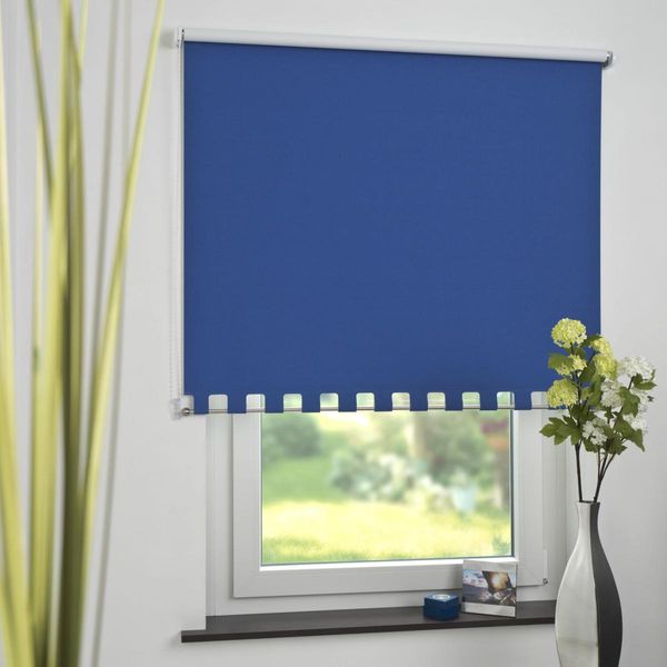 Seitenzugrollo Kettenzugrollo Volantrollo Rollo Eckig Verdunklung 132 x 180 cm blau für Fenster
