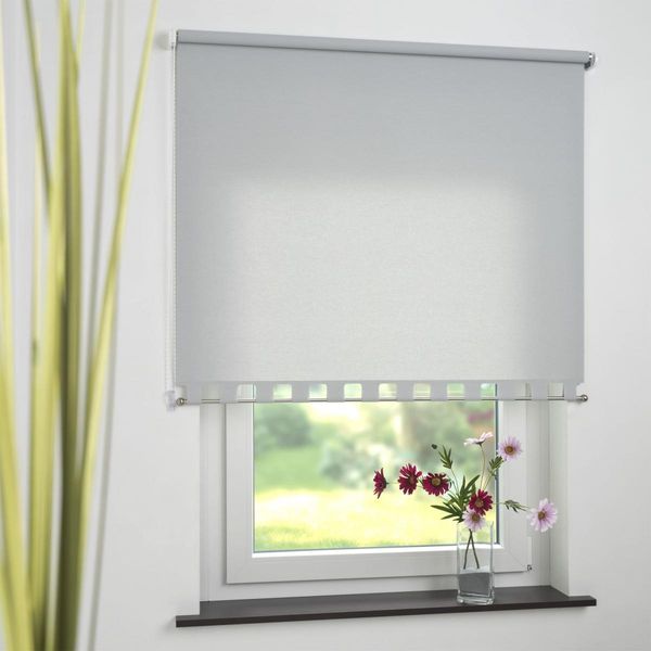 Seitenzugrollo Kettenzugrollo Volantrollo Rollo Eckig lichtdurchlässig 102 x 180 cm hellgrau für Fenster