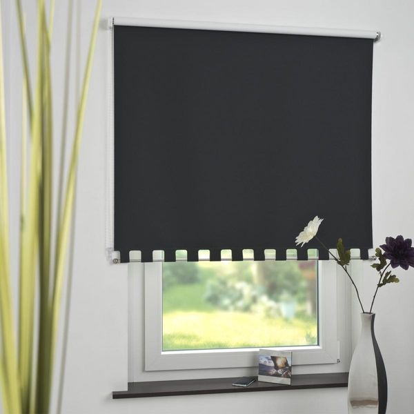 Seitenzugrollo Kettenzugrollo Volantrollo Rollo Eckig Verdunklung 62 x 180 cm schwarz für Fenster