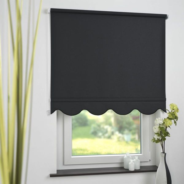 Seitenzugrollo Kettenzugrollo Volantrollo Rollo Klassik lichtdurchlässig 162 x 180 cm schwarz für Fenster