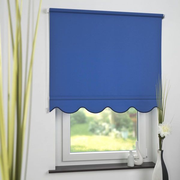 Seitenzugrollo Kettenzugrollo Volantrollo Rollo Klassik lichtdurchlässig 162 x 180 cm blau für Fenster