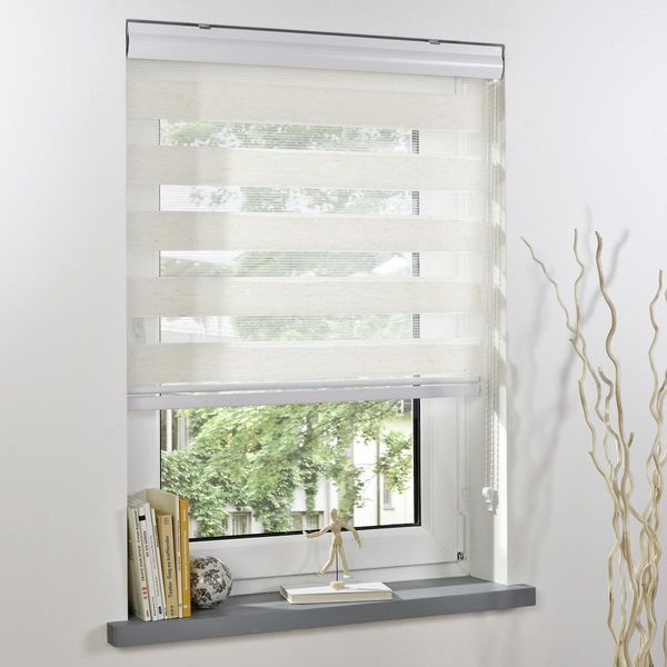 Duo-Rollo mit Blende, Rollo, lichtdurchlässig, Sonnenschutz, 90 x 220 cm natur