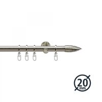 Gardinenstange, Stilgarnitur, Komplettgarnitur - Menorca 20 mm 1-läufig, 120 cm, edelstahl-optik