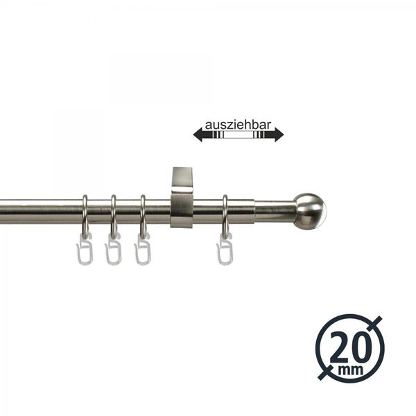 Gardinenstange, Stilgarnitur, Komplettgarnitur - Kugel 130-240 cm ausziehbar, edelstahl-optik
