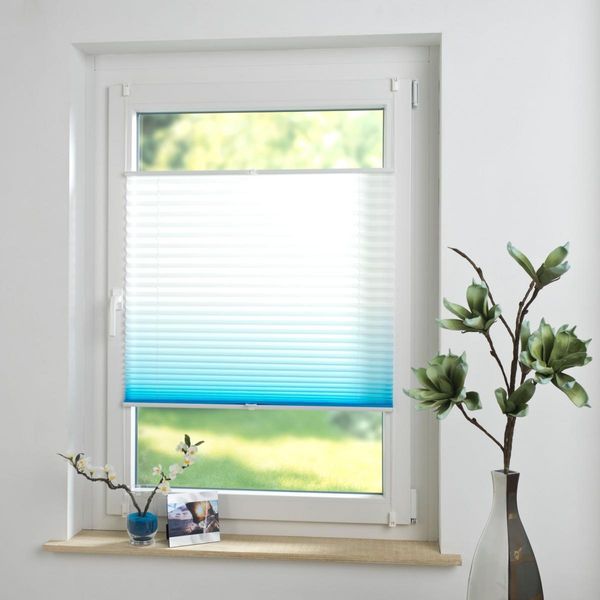 Klemmfix Plissee 90 x 210 cm azurblau Farbverlauf