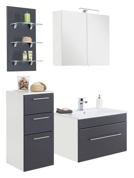 Badmöbel-Set VIVA 75 (4-teilig) anthrazit mit LED Panel EEK: F