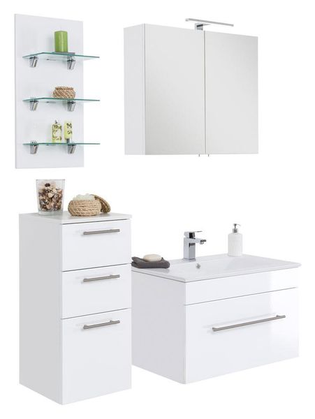 Badmöbel-Set VIVA 75 (4-teilig) weiß hochglanz mit LED Panel EEK: F