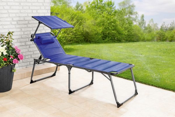 XXL-Komfort-Sonnenliege inkl. Kissen gepolstert aus Aluminium, ca. 203 x 67,5 x 48 cm - Blau
