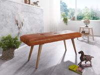 Sitzbank SALIM Ziegenleder / Massivholz Bank 117x51x38 cm